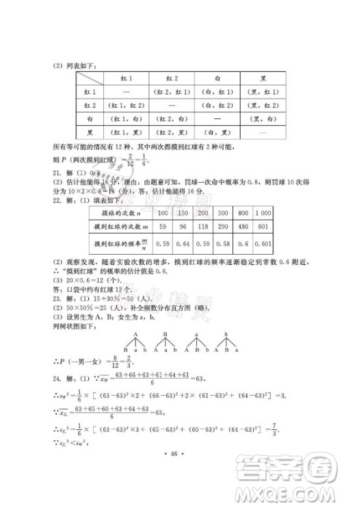 光明日报出版社2021大显身手素质教育单元测评卷数学九年级全一册湘教版答案