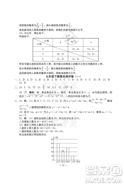 光明日报出版社2021大显身手素质教育单元测评卷数学九年级全一册湘教版答案