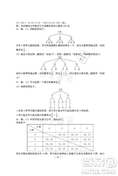 光明日报出版社2021大显身手素质教育单元测评卷数学九年级全一册湘教版答案