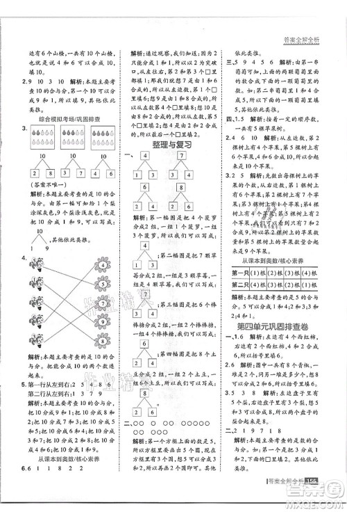 黑龙江教育出版社2021考点集训与满分备考一年级数学上册JJ冀教版答案