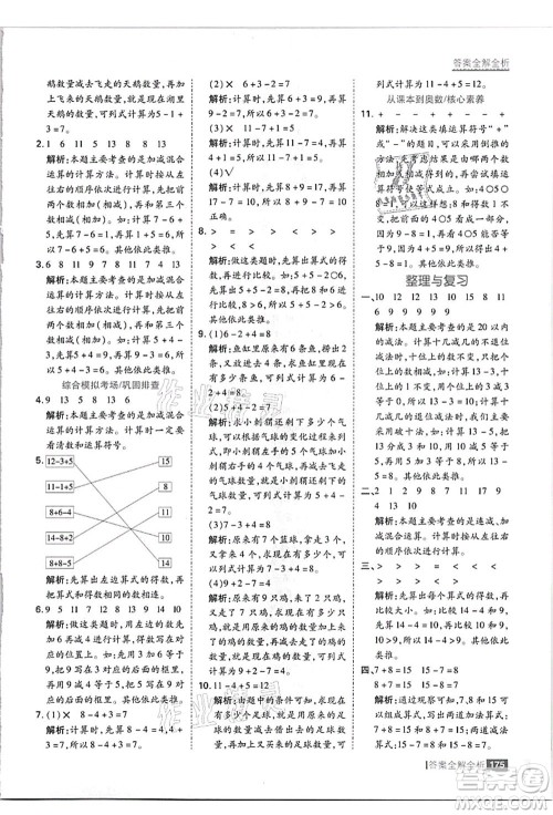 黑龙江教育出版社2021考点集训与满分备考一年级数学上册JJ冀教版答案