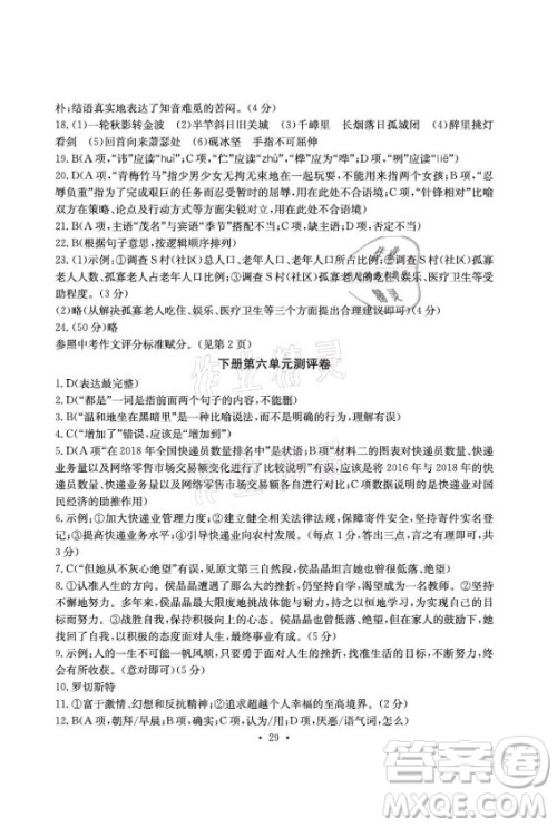 光明日报出版社2021大显身手素质教育单元测评卷语文九年级上册检2百色专版答案