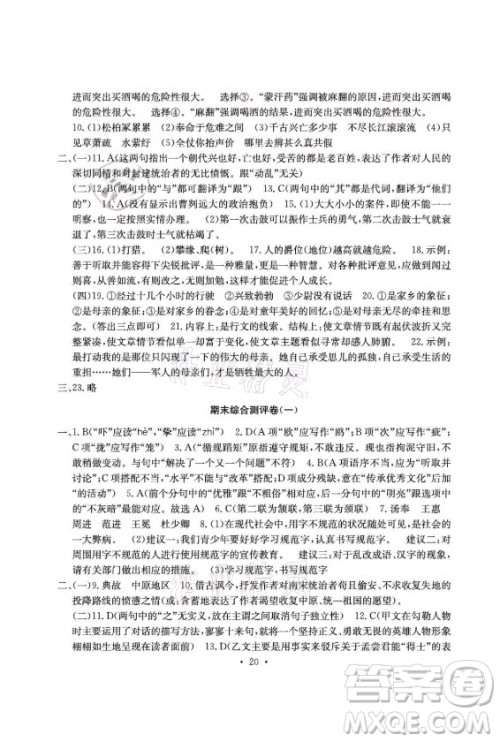 光明日报出版社2021大显身手素质教育单元测评卷语文九年级全一册检3河池专版答案
