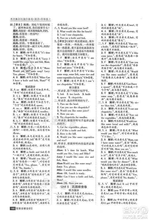 黑龙江教育出版社2021考点集训与满分备考四年级英语上册人教版答案