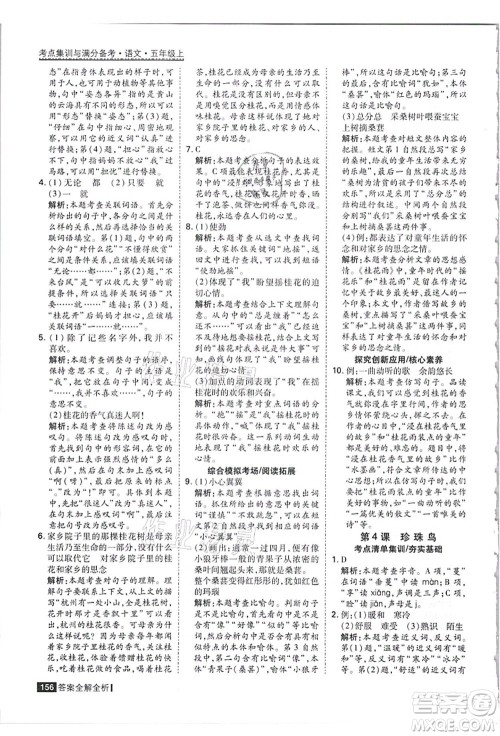 黑龙江教育出版社2021考点集训与满分备考五年级语文上册人教版答案