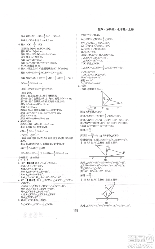 黄山书社2021新编基础训练七年级上册数学沪科版参考答案