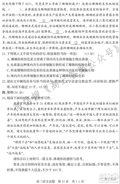 毫州2021-2022学年度第一学期期中质量检测语文试题及答案