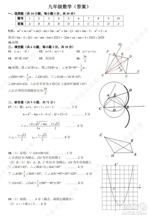 2021-2022武汉武昌八校九年级上册数学期中考试试卷及答案