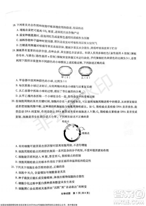 江淮十校2022届高三第二次联考生物试题及答案