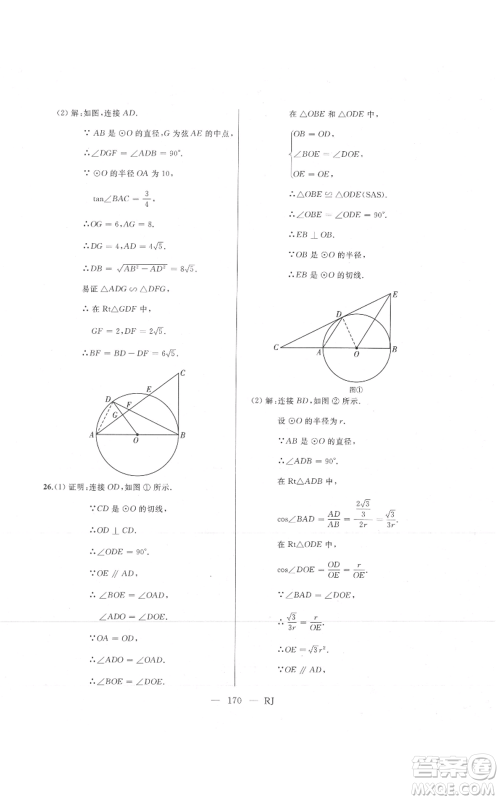 延边人民出版社2021总复习测试九年级数学人教版参考答案