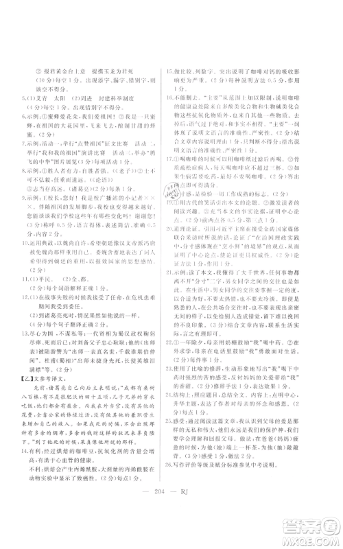 延边人民出版社2021总复习测试九年级语文人教版参考答案 延边人民出版社2021总复习测试九年级语文人教版参考答案