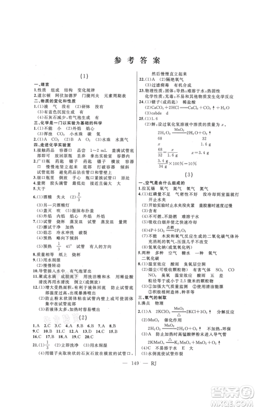 延边人民出版社2021总复习测试九年级化学人教版参考答案