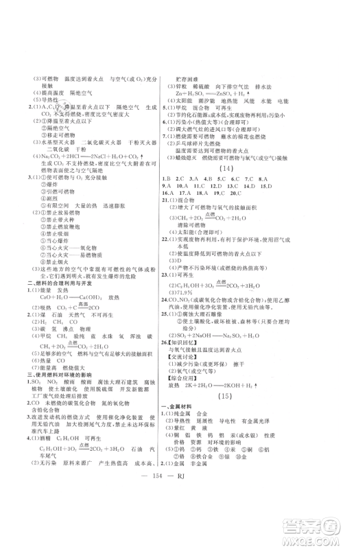 延边人民出版社2021总复习测试九年级化学人教版参考答案