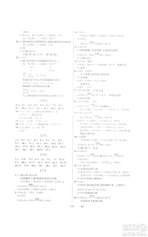 延边人民出版社2021总复习测试九年级化学人教版参考答案 延边人民出版社2021总复习测试九年级化学人教版参考答案