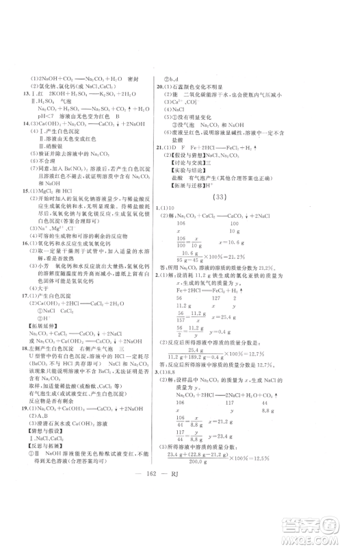 延边人民出版社2021总复习测试九年级化学人教版参考答案