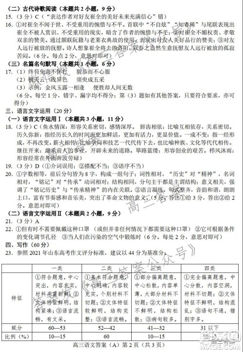 菏泽2021-2022学年度第一学期期中考试语文试题及答案