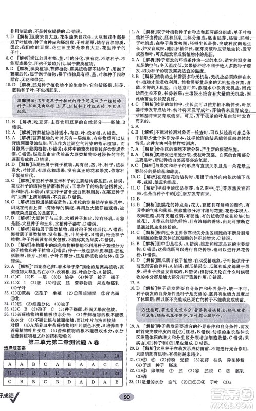 新疆青少年出版社2021海淀单元测试AB卷七年级生物上册人教版答案