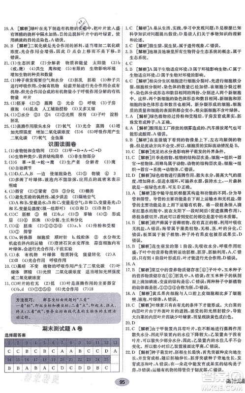 新疆青少年出版社2021海淀单元测试AB卷七年级生物上册人教版答案