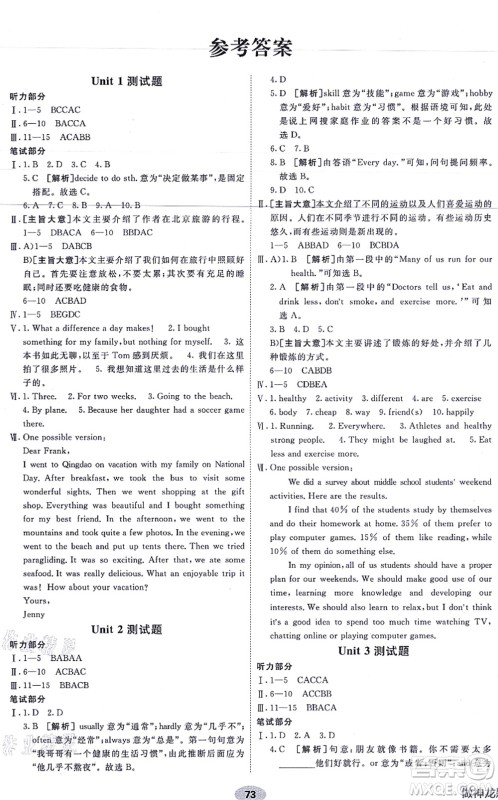 新疆青少年出版社2021海淀单元测试AB卷八年级英语上册RJ人教版答案