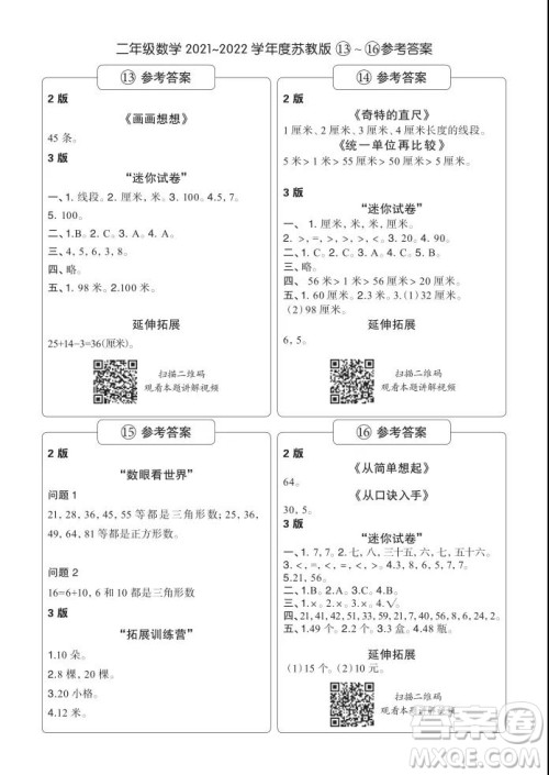 2021年时代学习报二年级上数学苏教版9-16期参考答案