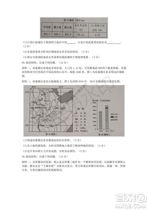 2021年11月温州市普通高中选考适应性测试高三地理试题参考答案 2021年11月温州市普通高中选考适应性测试高三地理试题参考答案