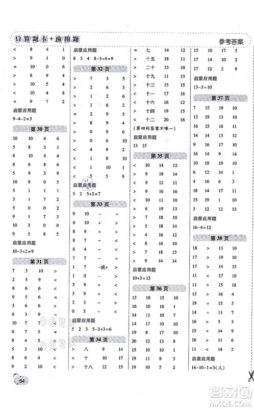 陕西师范大学出版总社有限公司2021倍速学习法口算题卡+应用题一日一练一年级数学上册RJ人教版黄冈专版答案