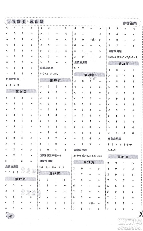 陕西师范大学出版总社有限公司2021倍速学习法口算题卡+应用题一日一练一年级数学上册BS北师版黄冈专版答案