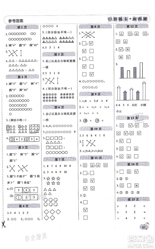 陕西师范大学出版总社有限公司2021倍速学习法口算题卡+应用题一日一练一年级数学上册BS北师版黄冈专版答案