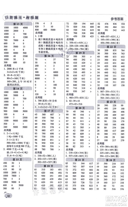 陕西师范大学出版总社有限公司2021倍速学习法口算题卡+应用题一日一练三年级数学上册RJ人教版黄冈专版答案 陕西师范大学出版总社有限公司2021倍速学习法口算题卡+应用题一日一练三年级数学上册RJ人教版黄冈专版答案