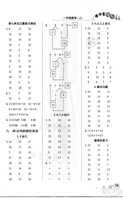 陕西人民教育出版社2021口算一本通一年级数学上册RJ人教版答案