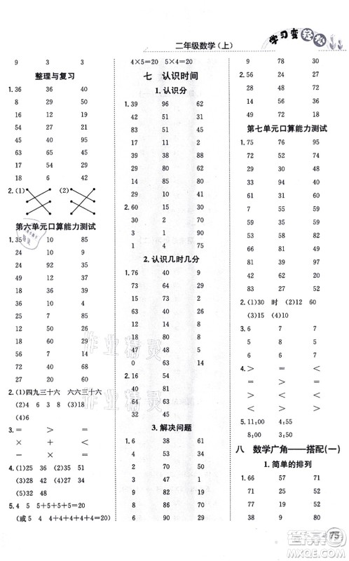 陕西人民教育出版社2021口算一本通二年级数学上册RJ人教版答案