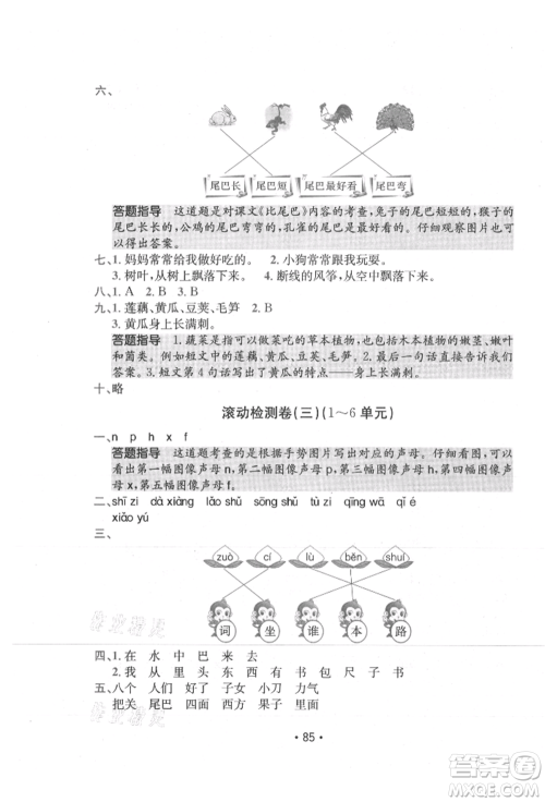 江西高校出版社2021金太阳教育小卷霸19套一年级语文上册人教版参考答案