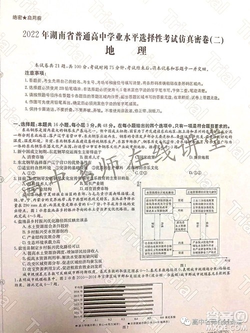 2022年普通高等学校招生全国统一考试仿真密卷二新高考地理试题及答案