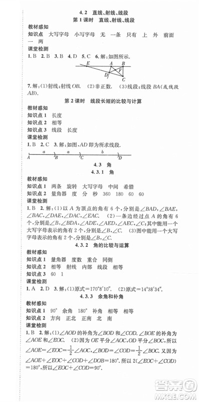 合肥工业大学出版社2021七天学案学练考七年级数学上册RJ人教版答案