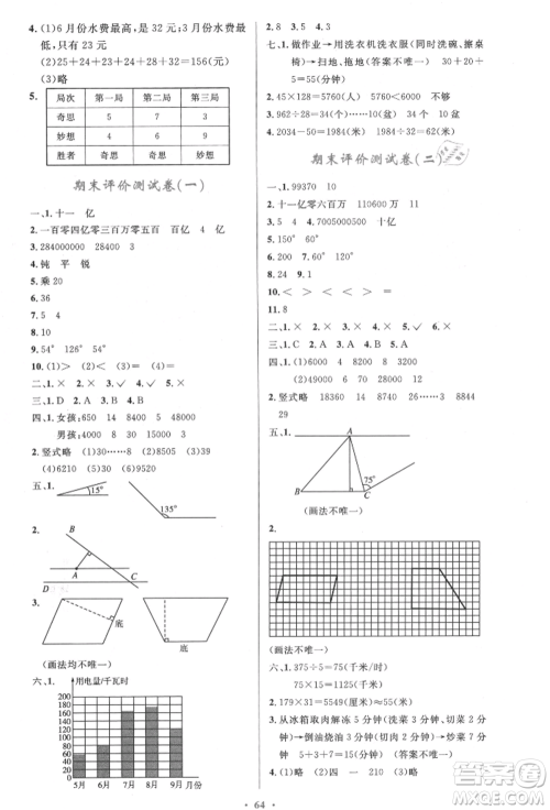 人民教育出版社2021小学同步测控优化设计四年级上册数学人教版内蒙古专版参考答案