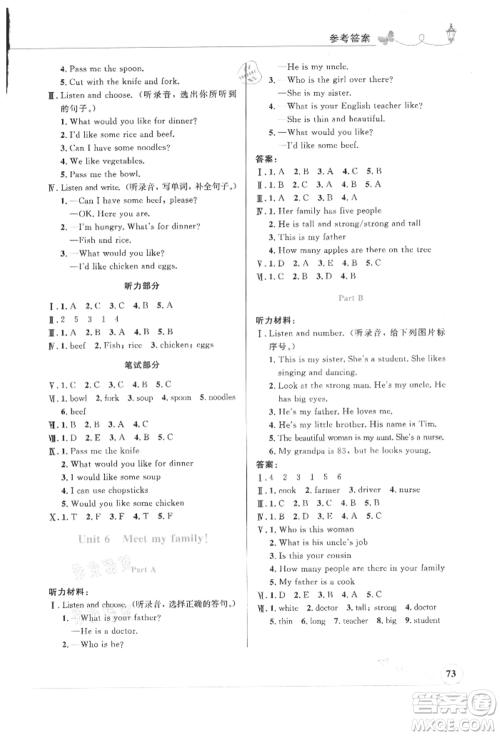 人民教育出版社2021小学同步测控优化设计三年级起点四年级英语上册人教版精编版参考答案 人民教育出版社2021小学同步测控优化设计三年级起点四年级英语上册人教版精编版参考答案
