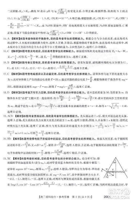 2022届金太阳百万联考2004高三理科综合试题及答案