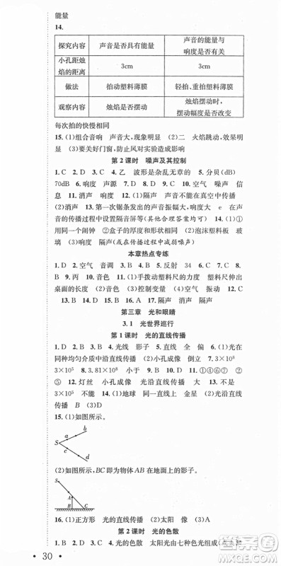 合肥工业大学出版社2021七天学案学练考八年级物理上册HY沪粤版答案