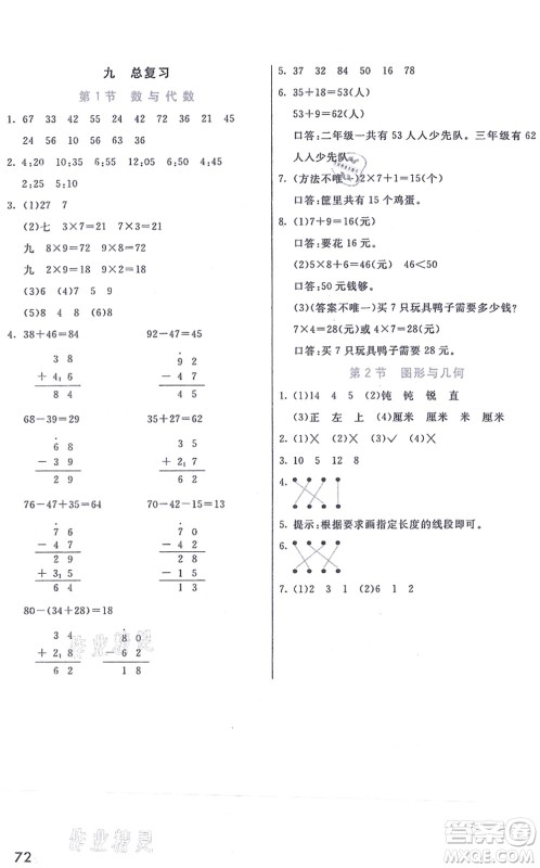 河北教育出版社2021七彩课堂二年级数学上册人教版答案