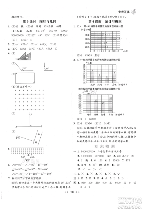 河北教育出版社2021小学霸七彩练霸四年级数学上册人教版参考答案 河北教育出版社2021小学霸七彩练霸四年级数学上册人教版参考答案