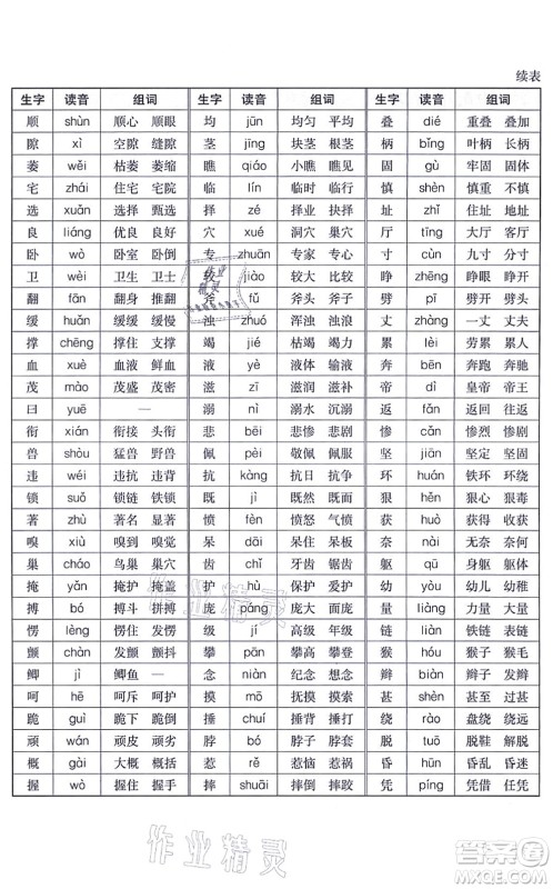 河北教育出版社2021七彩课堂四年级语文上册人教版广西专版答案