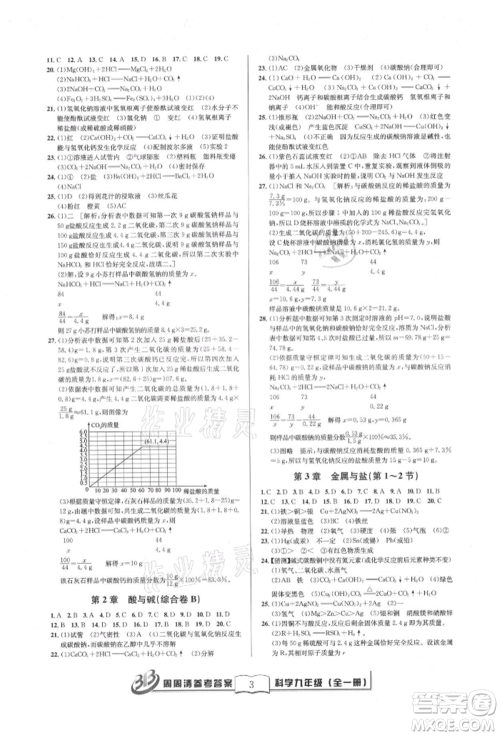广东经济出版社2021周周清检测九年级科学华师大版参考答案