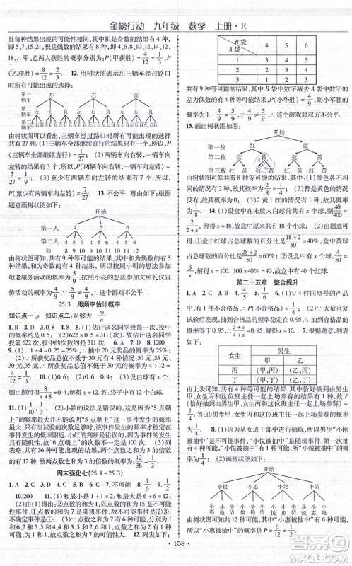 云南美术出版社2021金榜行动课时导学案九年级数学上册R人教版答案