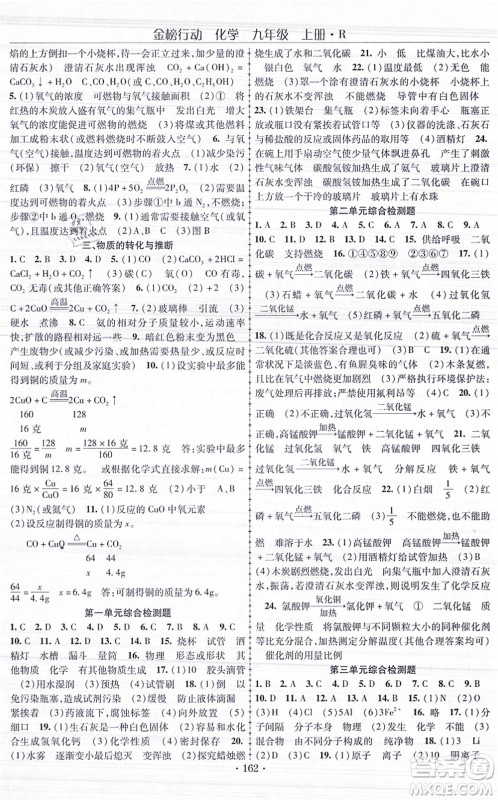 云南美术出版社2021金榜行动课时导学案九年级化学上册R人教版答案