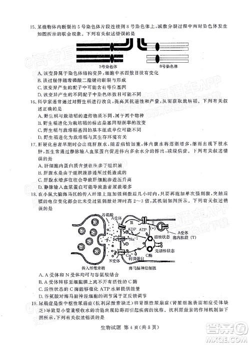 2021年11月湘豫名校联考高三生物试题及答案