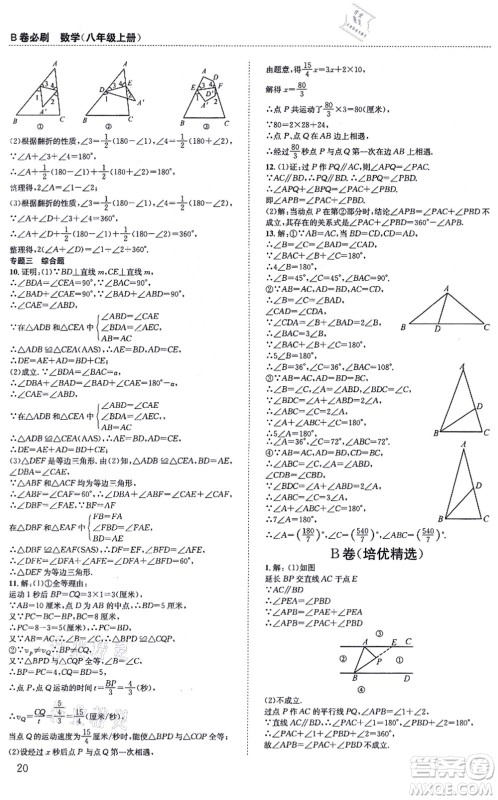 四川科学技术出版社2021秋B卷必刷八年级数学上册BS北师版答案