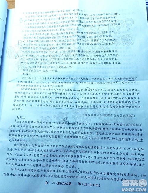 2022届九江十校高三11月联考语文试题及答案 2022届九江十校高三11月联考语文试题及答案