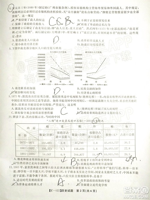 2022届九江十校高三11月联考历史试题及答案