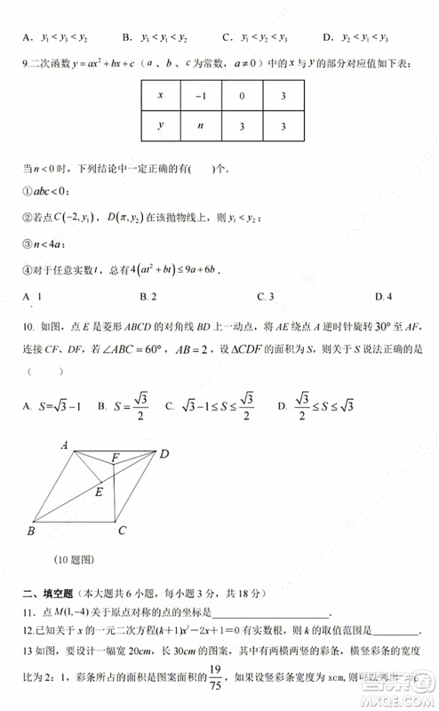 2021-2022学年度武昌区拼搏联盟九年级上期中考试数学试卷及答案