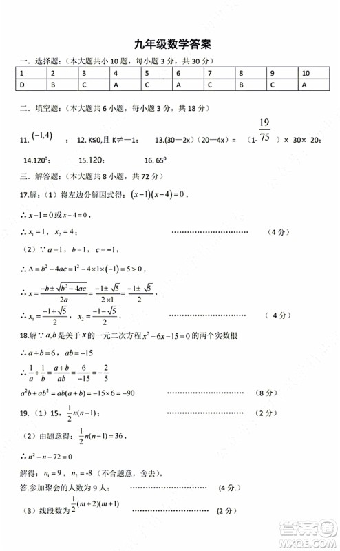 2021-2022学年度武昌区拼搏联盟九年级上期中考试数学试卷及答案